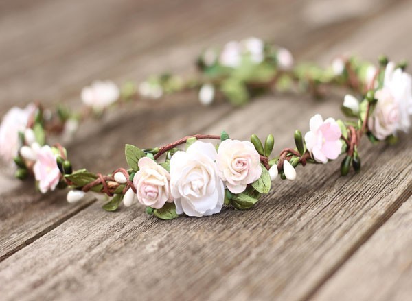 Blush Flower Crown Greenery Wedding Floral Crown Ivory